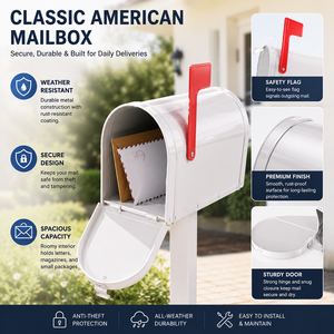 America Modern <strong>White</strong> Mailbox Outdoor Metal Waterproof Wall Mounted <strong>Letterbox</strong> - Product Image 3