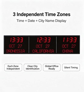 <span class=keywords><strong>Reloj</strong></span> de <span class=keywords><strong>Pared</strong></span> con Múltiples Zonas Horarias, <span class=keywords><strong>Reloj</strong></span> <span class=keywords><strong>Digital</strong></span> con Horario de Verano Automático (DST) para Hotel, Oficina, Aeropuerto - Product Image 2