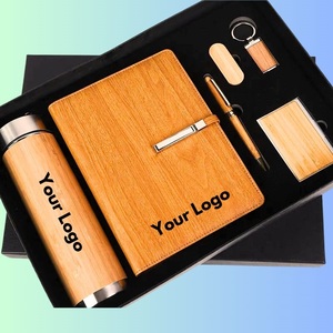 Juego de caja de regalo de cuaderno de madera de negocios con logotipo personalizado Nuevo juego de regalo de bambú de gama alta 6 en 1 Juegos de reuniones corporativas de artículos promocionales - Product Image 1