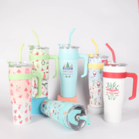 Gobelet de Noël 40oz avec poignée et paille, tasse de voyage en acier inoxydable, gobelet sous vide à tasse isolée réutilisable
