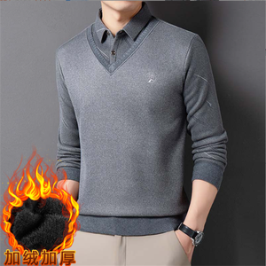 Winter New Fleece Thicker Zwei Pullover Herren hemd Kragen Vater mittleren Alters Herren Unterhemd Thermal Shirt - Product Image 4