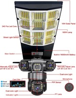 Caméra de surveillance solaire sans fil extérieure 12MP 6K à 3 objectifs V380 Pro WiFi 4G avec carte SIM, caméra de sécurité CCTV et éclairage public solaire