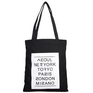 High Quality <b>Black</b> Cotton Canvas Tote <b>Bag</b> Zippered Closure for Shopping in Supermarket Custom Logo Factory Direct - Product Image 1