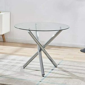 Table de cuisine ronde avec jambes chromées, en verre transparent, table à manger <span class=keywords><strong>pour</strong></span> salle de <span class=keywords><strong>petit</strong></span> déjeuner, au <span class=keywords><strong>meilleur</strong></span> prix, design moderne - Product Image 5