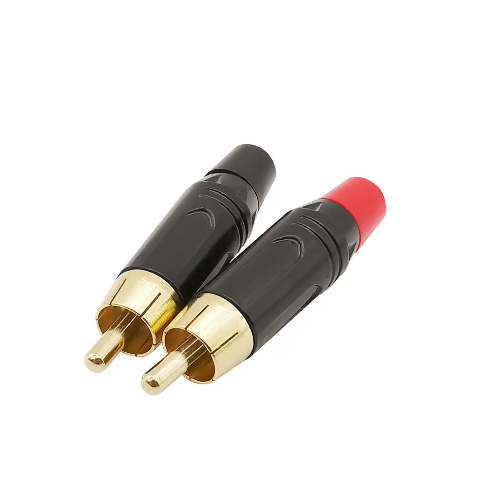2 Stuks Rca Mannelijke Stekker Connector Vergulde Audio Video Adapter Zwart Rood Voor 7Mm Kabel