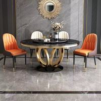 Ensemble de table et de chaises de salle à manger rondes en marbre de luxe moderne, 4, 6, 8 places, cuisine, salon, restaurant, designs de meubles rotatifs dorés
