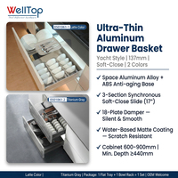Nouveautés WELLTOP : Organisateur de tiroir de cuisine 600 mm en aluminium, plateau de rangement coulissant à 2 niveaux pour armoire à vaisselle, séparateur de couverts et support à bols