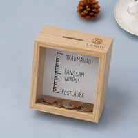Boîte en bois 3D de luxe avec logo personnalisé, pot à épargne creux de 5 cm de profondeur, fond amovible, impression UV, cadeau photographique, marque Landy