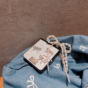 Étui de protection élégant pour téléphone Z Flip 7 6 5 4 3 avec pendentif nœud en strass et motif crocodile en jean, avec support anneau - Product Image 3