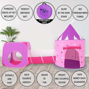 Juego de tienda de campaña de princesas con túnel para niños, carpa de juego Pop-Up, <span class=keywords><strong>Combo</strong></span> de túnel para gatear - Product Image 5