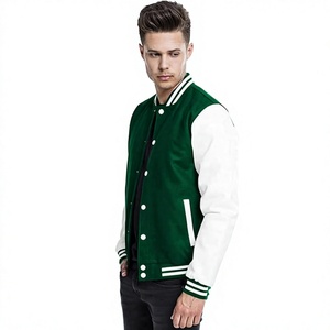 Veste universitaire pour homme, verte et blanche, coupe classique, coton et polyester, vêtement décontracté pour l'automne, col rabattu, fermeture à boutons - Product Image 2