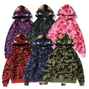 Veste à capuche haut de gamme <span class=keywords><strong>Shark</strong></span> Single Hood Jacket, motif camouflage brodé Ape Design, fermeture éclair, pour homme, modèle couple. - Product Image 1