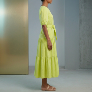 Vestido de Mujer al por Mayor, Verde Sólido, Poliéster, Largo hasta la Rodilla, Estilo Urbano, con Cinturón, Mangas Tipo Cap, Transpirable y Lavable, OEM ODM - Product Image 3