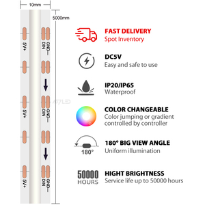 Smart COB Strip Light DC5V Light 180LED/M RGBIC Flash Cob Strip APP Control Colorido Digital LED 10mm PCB UL CE LED IP65/IP67 - Product Image 5