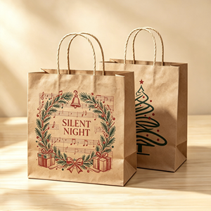 120g Recyclable Thick Kraft <b>Paper</b> Custom Printed Christmas Twisted Handle Multi-Size Reusable <b>Gift</b> <b>Bags</b> for Holiday Packaging - Product Image 1