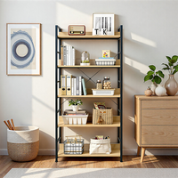 Étagère à livres mobile en bois à 5 niveaux, style industriel, pour librairie, mobilier d'appoint, en promotion