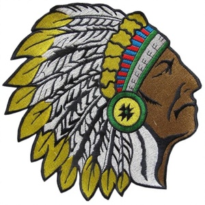 Indian Chief Headdress Emblem Iron-On Embroidered Applique Patch with Rubber and <b>Canvas</b> Fabric Eco-Friendly Hat Nonwoven Felt - Product Image 2