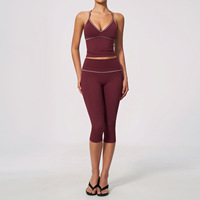 Ensemble de course 2 pièces à séchage rapide en Spandex/Nylon imprimé pour femme, débardeur long rembourré à dos en Y et short de sport, tenue d'entraînement pour la gym3