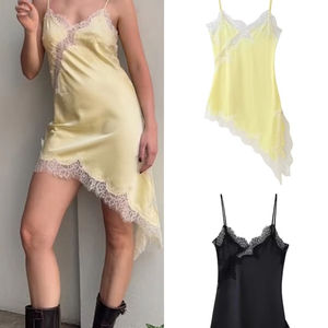 Vestido Sexy para mujer, Patchwork, borde de encaje, cuello en V, dobladillo Irregular, tirantes, Vestidos largos, nueva moda 2025, Vestidos de fiesta - Product Image 1