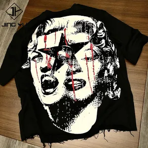 Custom t shirt manufacturer oversized boxy cropped t shirt heavyweight thick 100% cotton cut edge Dtg Print graphic t-shirt
