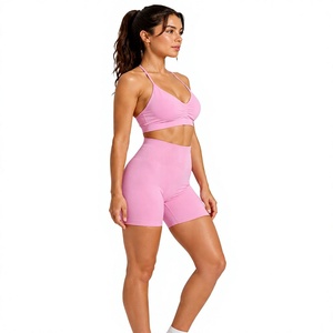Ensemble de yoga 7 pièces pour femme, col en V, respirant, en Spandex/Nylon, avec soutien-gorge de sport dos nu et short cycliste taille haute, tenue de fitness et d'entraînement - Product Image 4