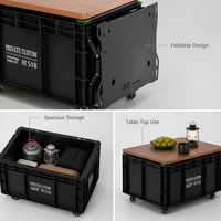Zentopia Table de camping pliante avec boîte de rangement, support pour réchaud, plateau en bois massif, capacité de 38,7 L, mobilier d'extérieur en acier inoxydable