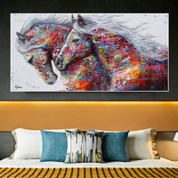 2 cheval Art Peinture sur Toile Graffiti Deux Chevaux de Course Mur Art Toile Peinture Animaux Photos for Living
