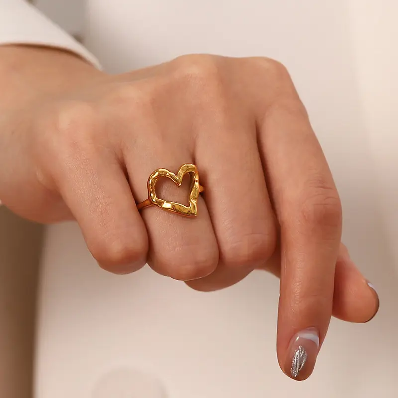 여성 패션 보석 금도금 반지 심장 간단한 스테인레스 스틸 기하학적 반지