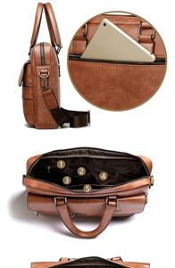 Sacoche de luxe pour <span class=keywords><strong>homme</strong></span> 14 pouces, nouvelle collection, en <span class=keywords><strong>cuir</strong></span> PU vintage, sacoche d'affaires pour ordinateur portable avec fermeture éclair, étanche pour le travail - Product Image 4