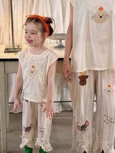 Pigiama per Bambini Personalizzabile 95% Cotone 5% Spandex Estivo a Righe Manica Corta con Pizzo Cartone Animato per Bambini e Adolescenti 3-18 Anni - Product Image 6