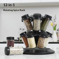 Étagère à épices rotative 12-en-1, organisateur de condiments grande capacité, support de rangement de cuisine, porte-bouteilles antiadhésif durable pour comptoir