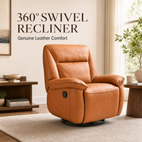 Fauteuil d'appoint moderne pivotant en cuir pleine fleur, structure en bois massif, éponge haute densité, pour salon
