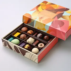 Kotak hadiah cokelat kotak kemasan makanan mewah emas dengan sisipan kotak kertas manis permen Bonbon mewah desain kustom