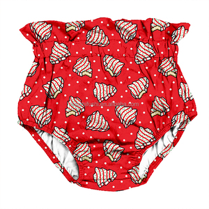 Kustom Natal cetak Ruffle celana pendek balita pinggang tinggi anak perempuan baru lahir musim panas anak-anak bayi Bloomer celana pendek - Product Image 5