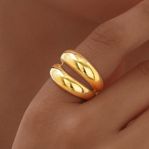 Anillo doble de estilo europeo y americano para mujer, anillo geométrico brillante, anillo de moda de acero inoxidable, joyería al por mayor - Product Image 4