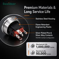 Sweideer - Interruptor de Botón Metálico Personalizado WS2812 RGB de 16 mm, 19 mm, 22 mm, IP65, IP67, IP68, LED, Fabricante OEM y ODM