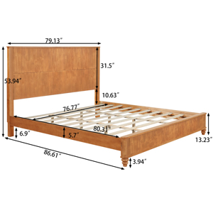 Solid Wood Bed Frame,<strong>King</strong> Platform Bed Frame with <strong>Headboard</strong>,Tall <strong>Headboard</strong> Natural Wood Bed ,No Box Spring Needed,Natural - Product Image 2