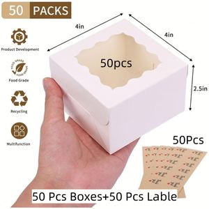 White Cookie Boxes with <b>Window</b> 4x4x2.5Inch Bakery Boxes with Stickers for Cookies Treats Desserts Chocolate Covered Strawberries - Product Image 2