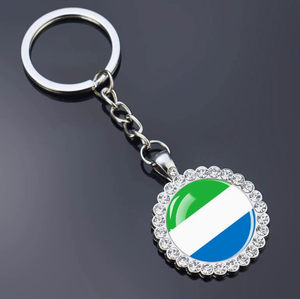 Vente en gros de porte-clés personnalisés de Sierra Leone, à une face, avec motifs de l'emblème national de divers pays, incrustés de strass - Product Image 1