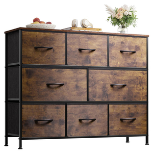 Cómoda con 8 cajones Marco de acero resistente y parte superior de madera Almacenamiento grande Dormitorio Sala de estar Soporte de TV Organizador de <span class=keywords><strong>ropa</strong></span> - Product Image 1