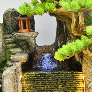 Fontaine de rocaille en fibre de verre à grande échelle du sol au plafond ornements d'eau en circulation pour décorations de toit de jardin résine chanceuse - Product Image 3