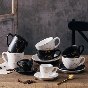 Ensemble de 2 tasses à cappuccino et soucoupes en céramique bleue réactive, café au lait, thé, moka, lave-vaisselle, passe au micro-ondes - Product Image 1