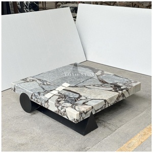 Grande table basse/de salon carrée en marbre style moderne « Ocean <span class=keywords><strong>Storm</strong></span> » pour salon, en pierre naturelle personnalisée avec base en métal - Product Image 4