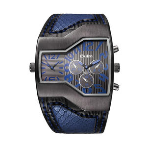 Montres britanniques carrées vintage de luxe pour hommes, bracelet en cuir, double fuseau horaire, grand cadran tendance, Blt - Product Image 1