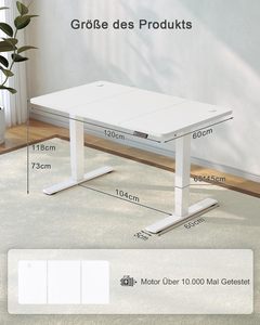 <span class=keywords><strong>Scrivania</strong></span> Regolabile in Altezza con Porta USB 120x60 <span class=keywords><strong>cm</strong></span>, Tavolo Elettrico per Postazione di Lavoro, <span class=keywords><strong>Scrivania</strong></span> per Computer Regolabile in Bianco - Product Image 3