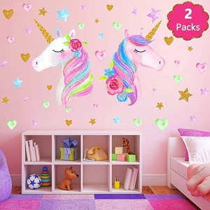 Adesivi <span class=keywords><strong>murali</strong></span> per unicorno per camera delle ragazze, adesivi <span class=keywords><strong>murali</strong></span> per unicorno Queen Size decorati camera da letto per bambini per ragazze per feste di compleanno - Product Image 4