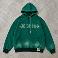 Sweat-shirt à capuche vert forêt personnalisé pour homme avec motif graphique lettre sur la poitrine, cordon de serrage, style streetwear, OEM ODM