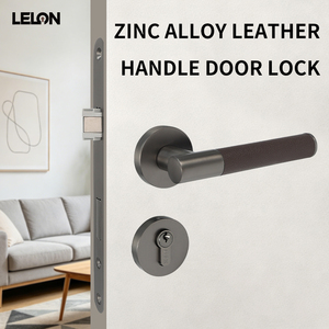 Poignée de porte magnétique ronde en alliage de zinc couleur bronze avec rosette en cuir marron et serrure à clés pour chambre et passage - Product Image 1