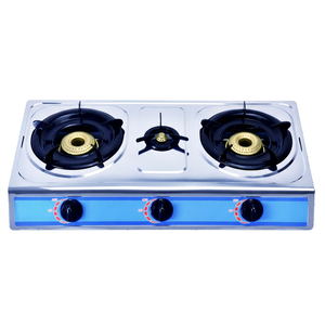 Cocina de gas de 3 quemadores ZGBES con panel de acero inoxidable, encendido piezoeléctrico y control por perilla, para uso doméstico. - Product Image 1
