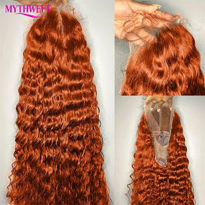 Perruques en cheveux humains ondulés profonds de couleur <span class=keywords><strong>orange</strong></span> gingembre, densité 250, 30 à 40 pouces, ondulation bouclée 13x6, dentelle frontale 13x4, pour femmes - Product Image 3